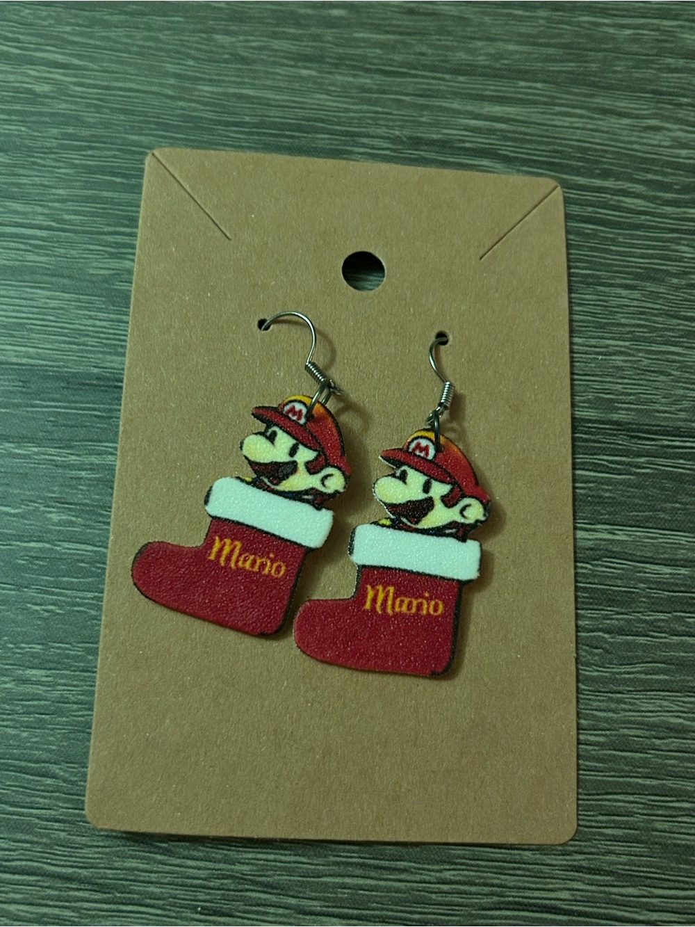 Super Mario Red Christmas Stocking Drop Earrings Holidays Festive Womens Jewelry